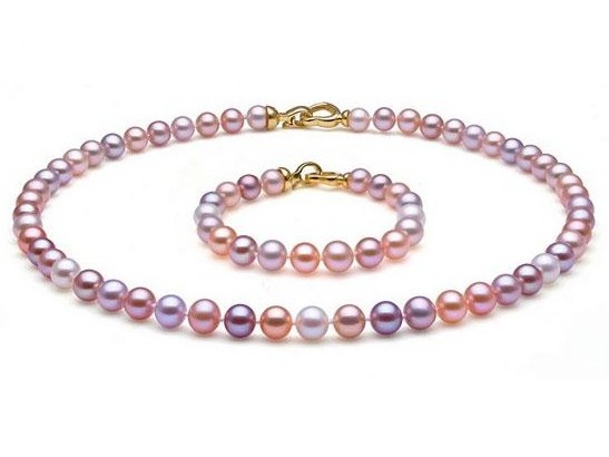 6-7 mm Multicolor Freshwater Pearl Set 14K Gold